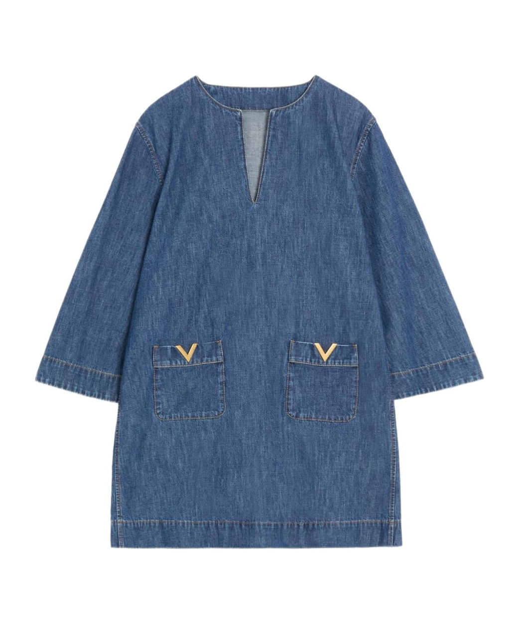 Chambray V-neck mini dress