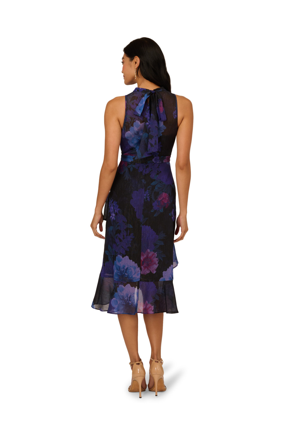 Adrianna Papell Womens Halter Glitter Midi Dress - Black