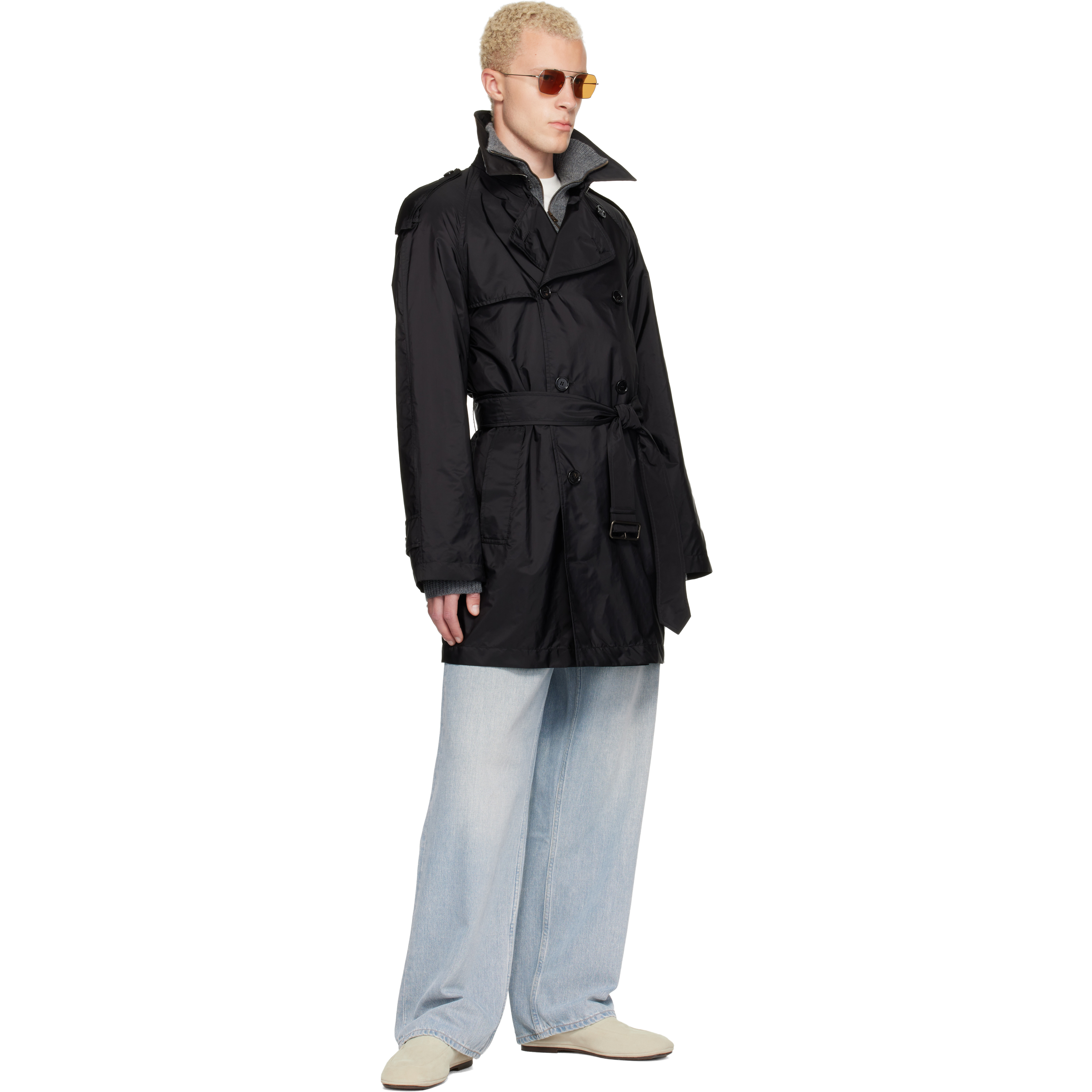 Black Mid-length Nylon Leadenham Trench Coat