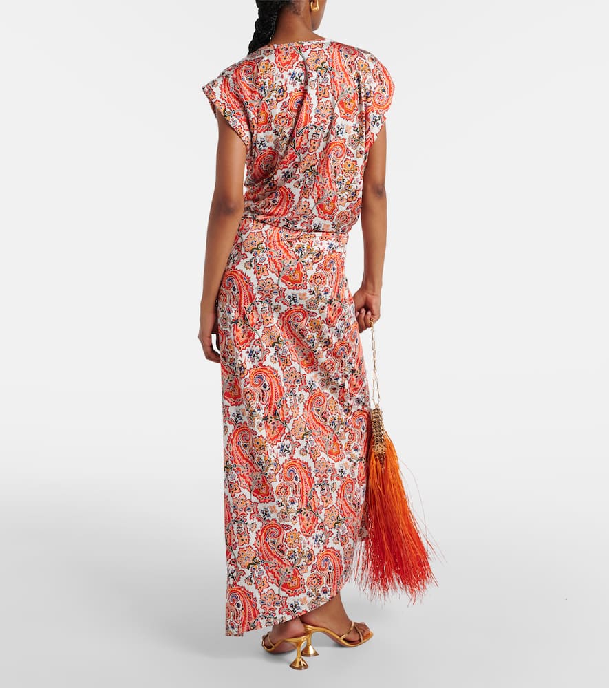 Gathered paisley jersey midi dress