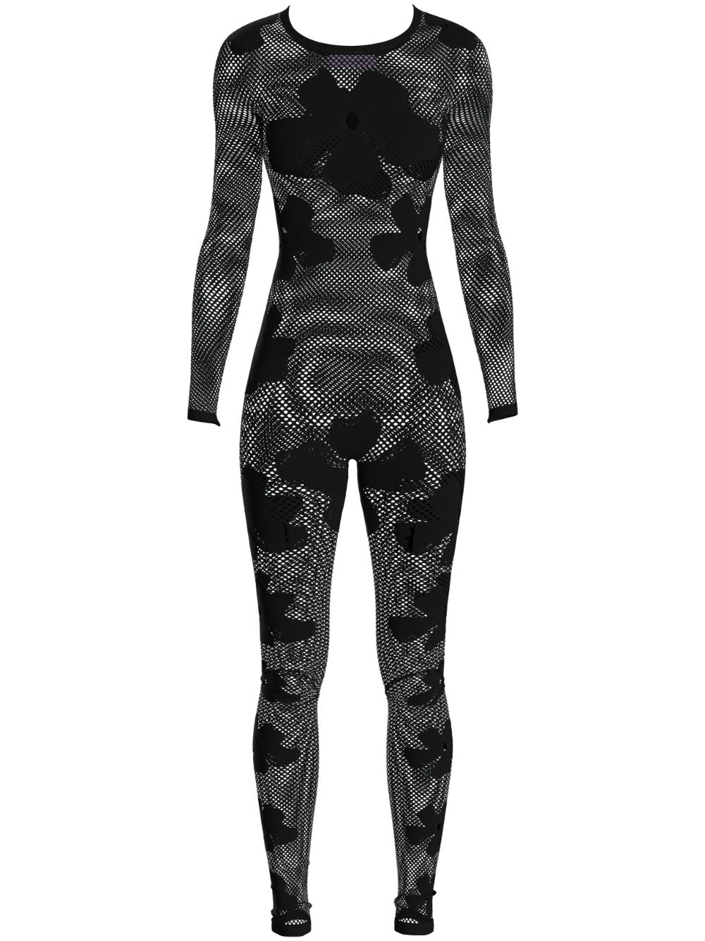 Monogram-pattern semi-sheer jumpsuit - Black