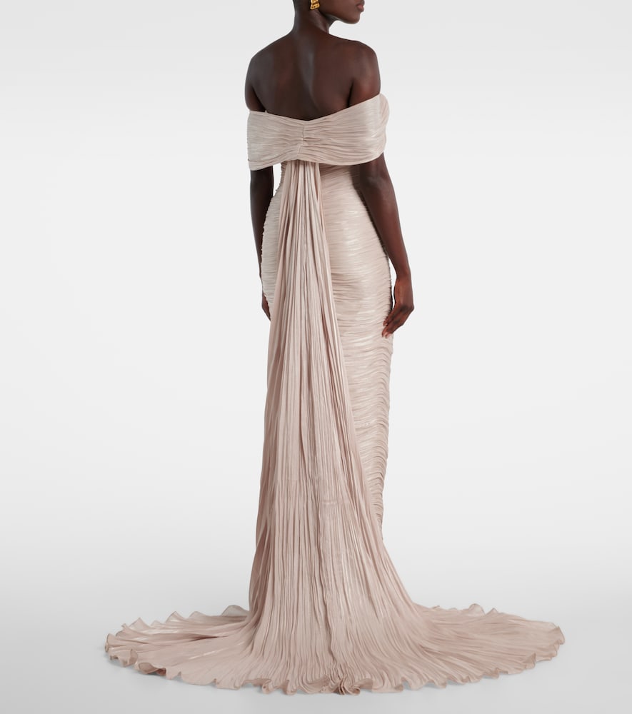Off-shoulder pleated bustier gown