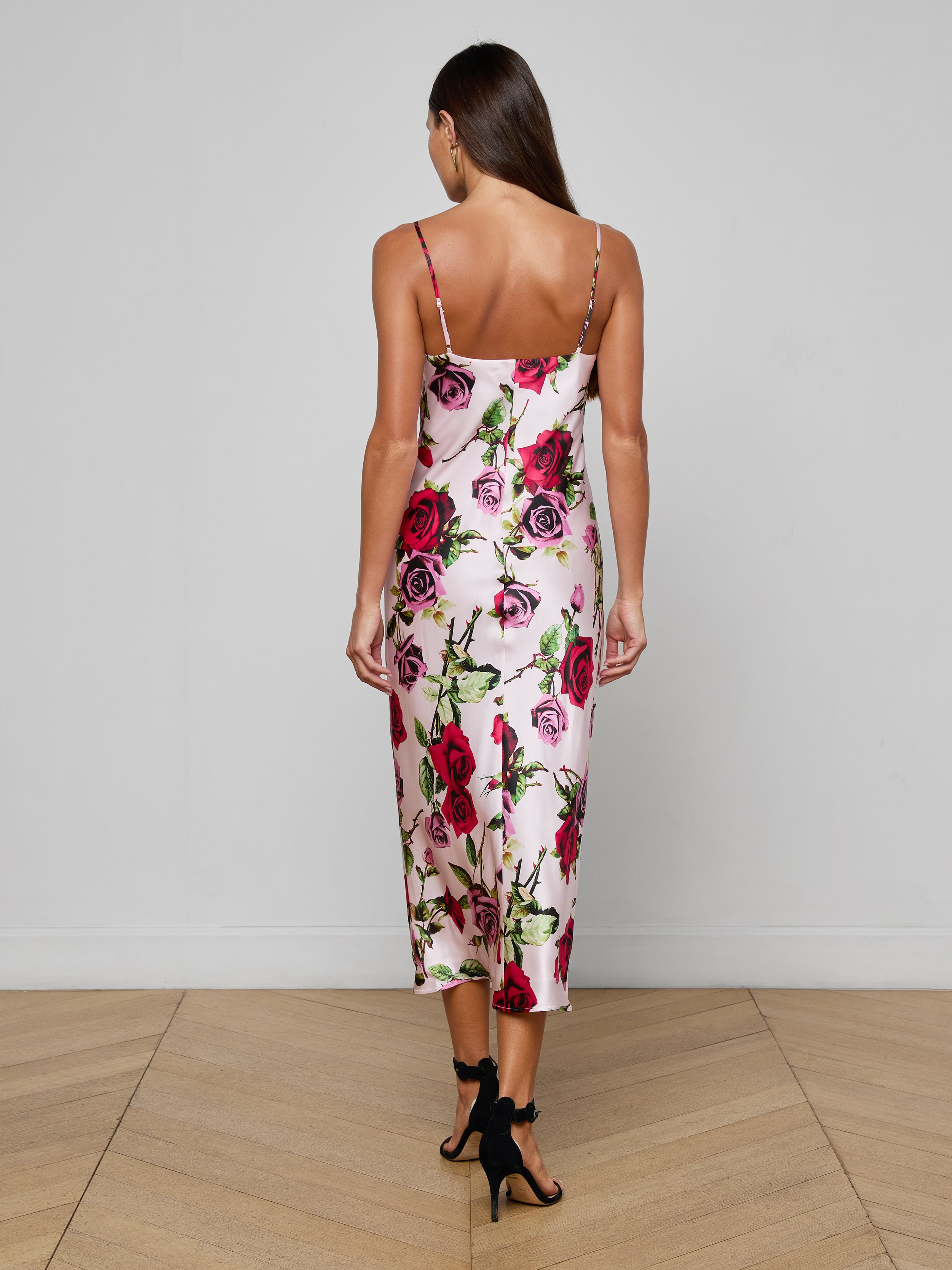 Seridie Silk Slip Dress In Pink Multi Romantic Rose