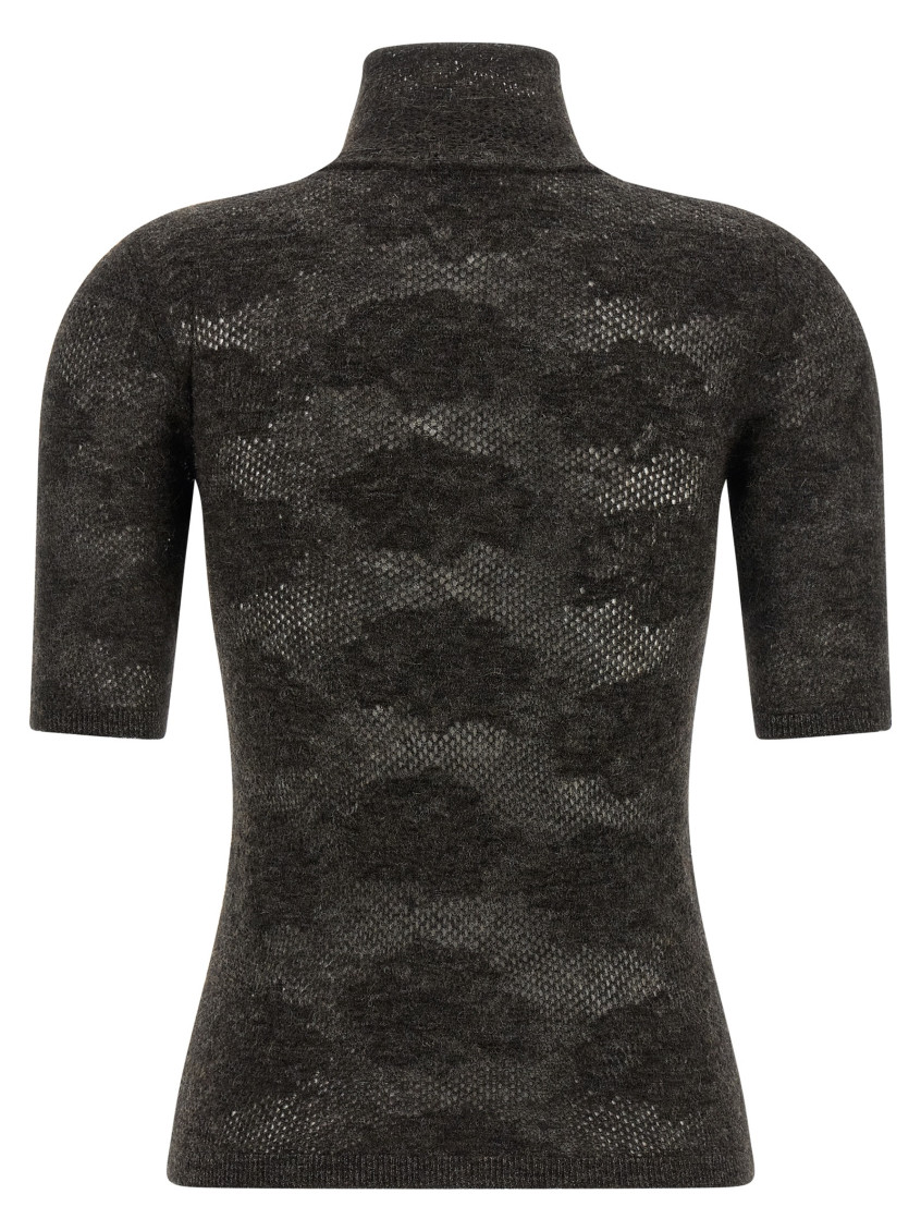 Brunello Cucinelli - high neck short sleeve openwork knit sweater
