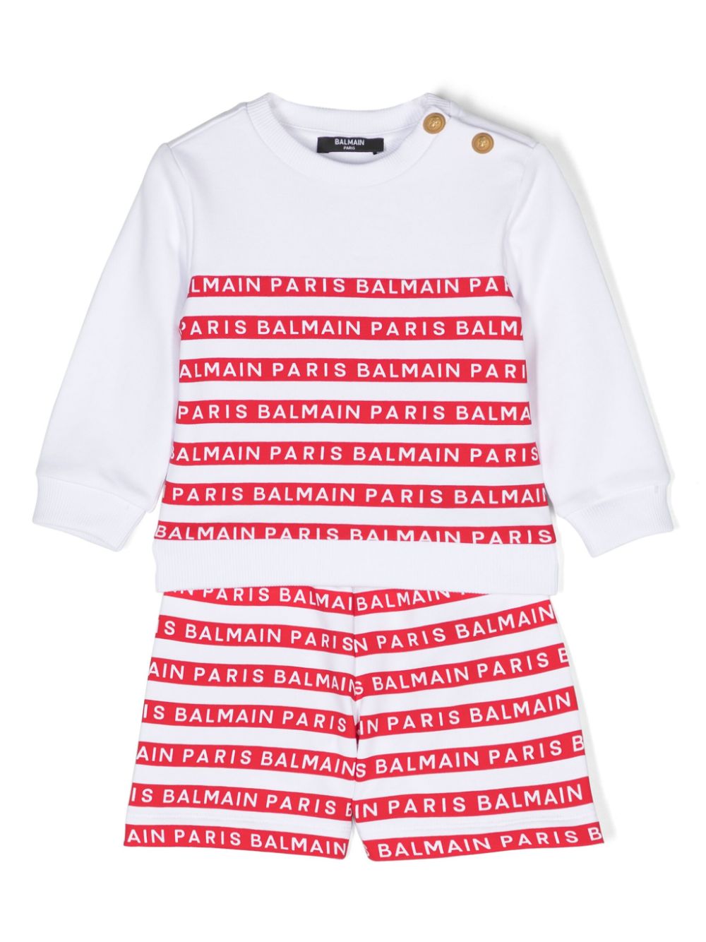 Logo-stripes cotton short set - White