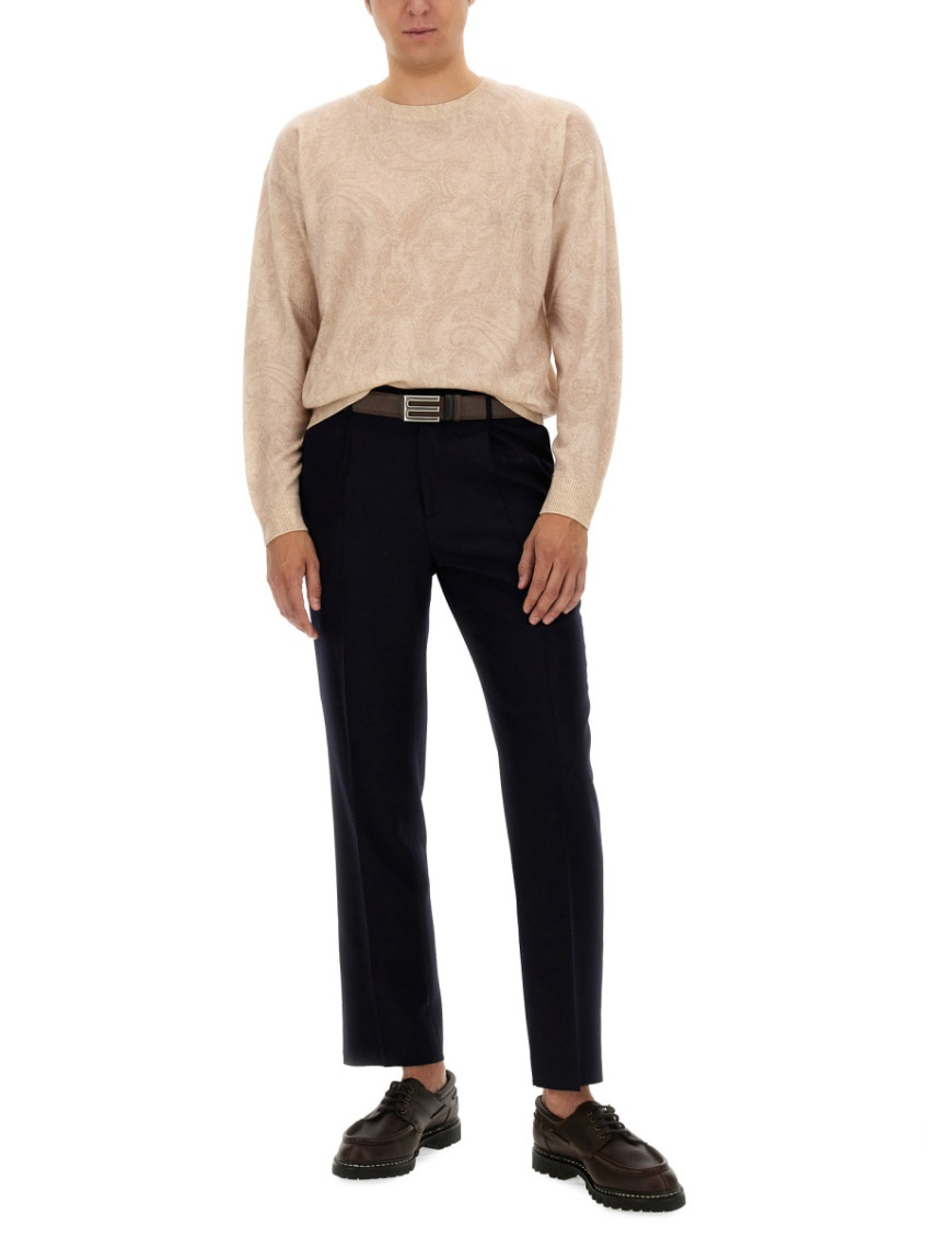 Beige Pullover With Inlaid Paisley Motif