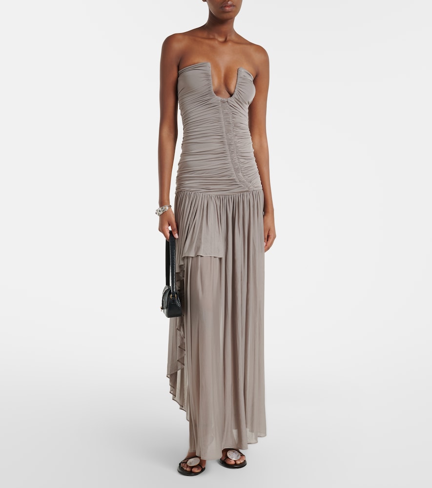 Ruched asymmetric midi dress