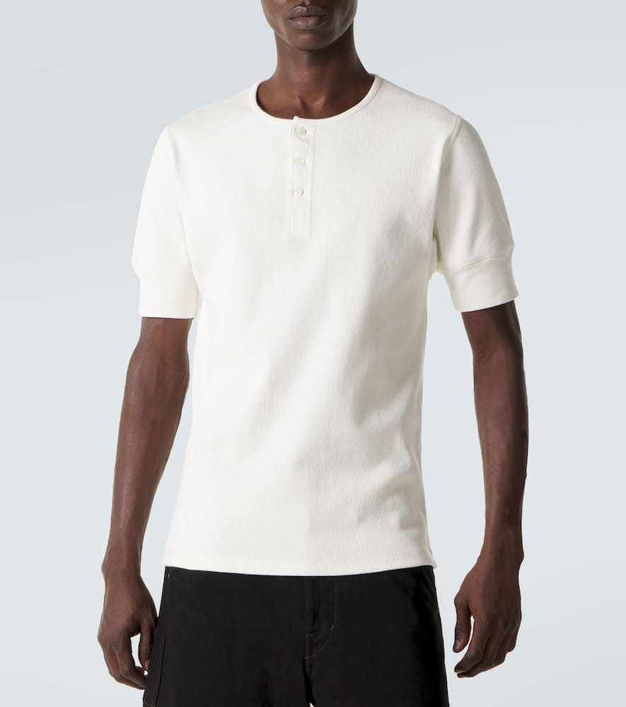 Cotton and linen jersey Henley shirt