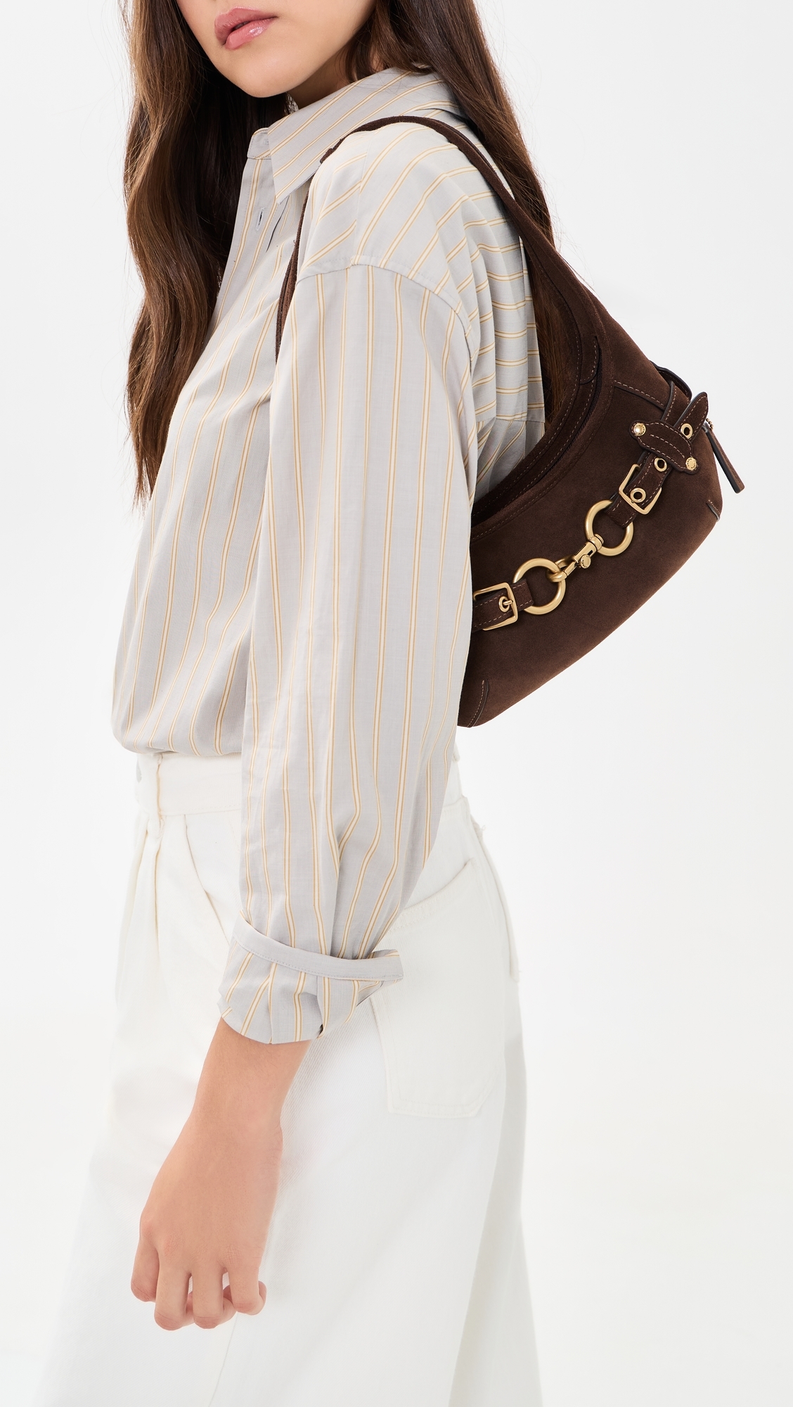 Belted Ergo Suede Shoulder Bag 26 Dark Chocolate One Size