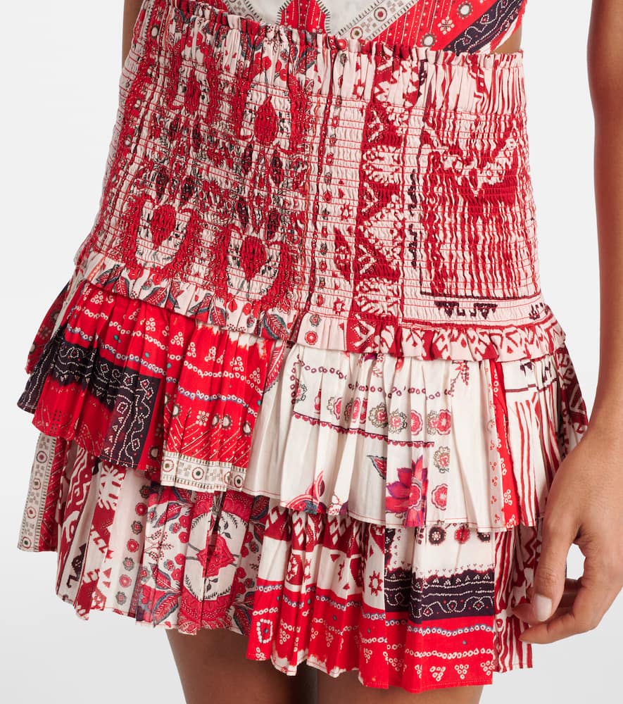 Naomi shirred printed cotton miniskirt