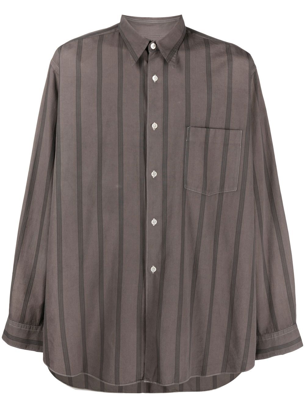 1990s cutaway collar striped shirt - Brown