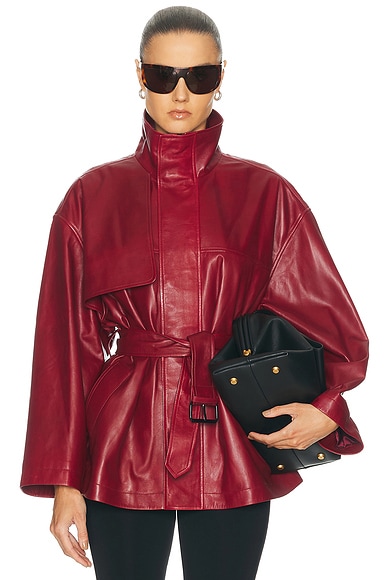 FRAME x Alexandra Leclerc The Alexandra Leather Trench in Burgundy - Red. S also in