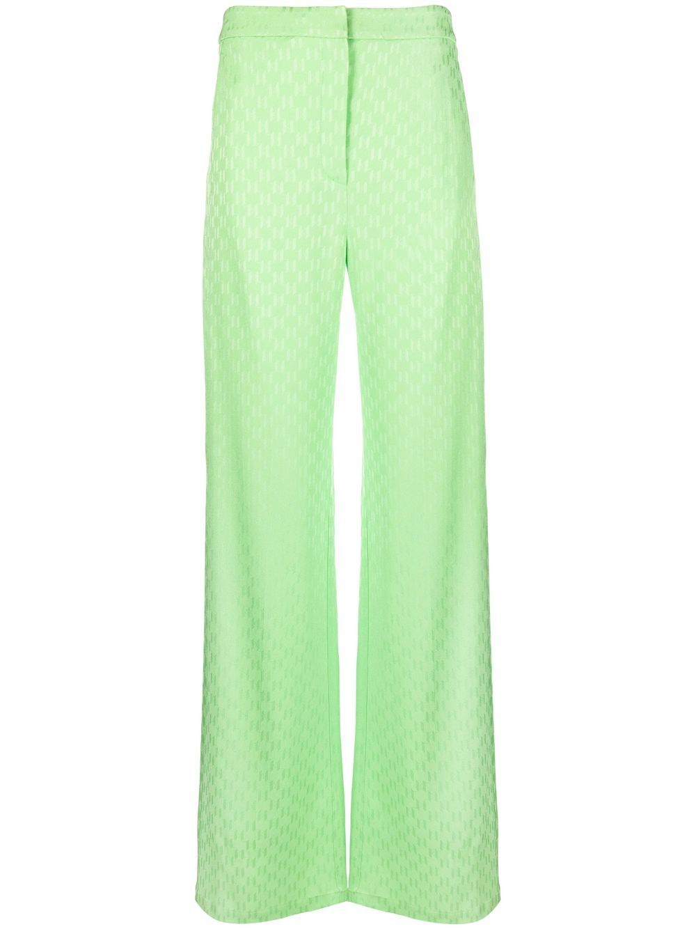 Monogram-jacquard wide-leg trousers - Green