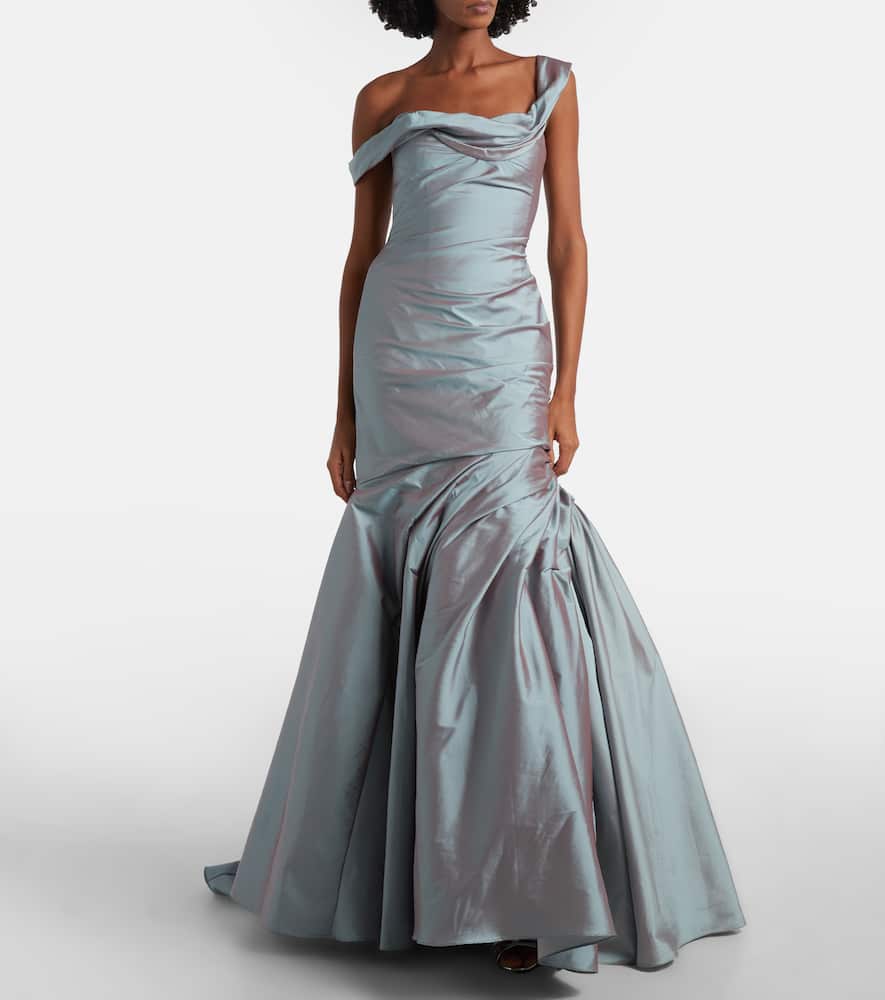 Asymmetric ruched gown