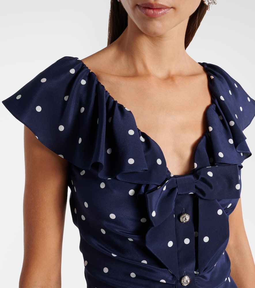 Polka-dot ruffled silk midi dress