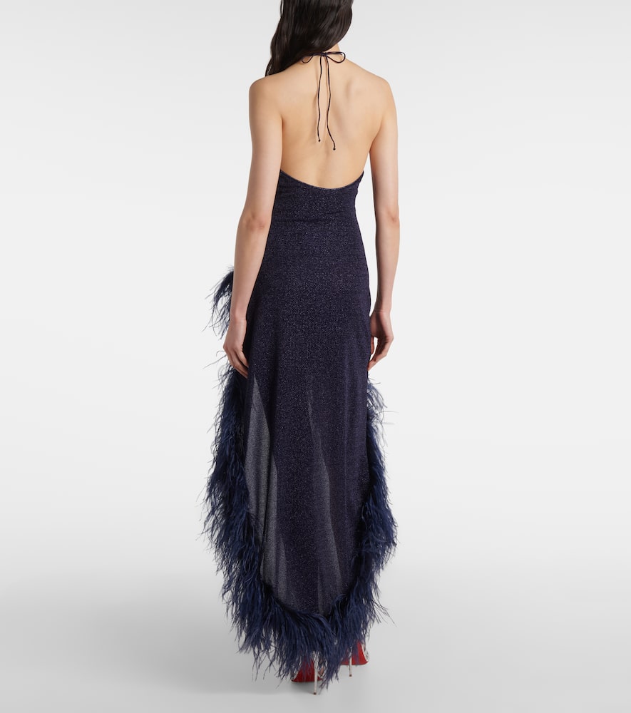Oséree Lumière Plumage feather-trimmed maxi dress