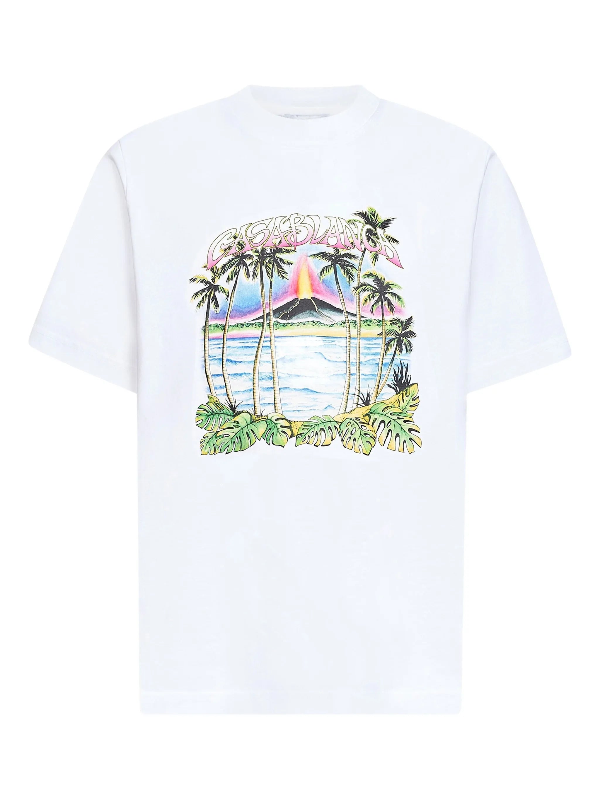 Ribbed Crew Neck Volcano Print Logo T-Shirt