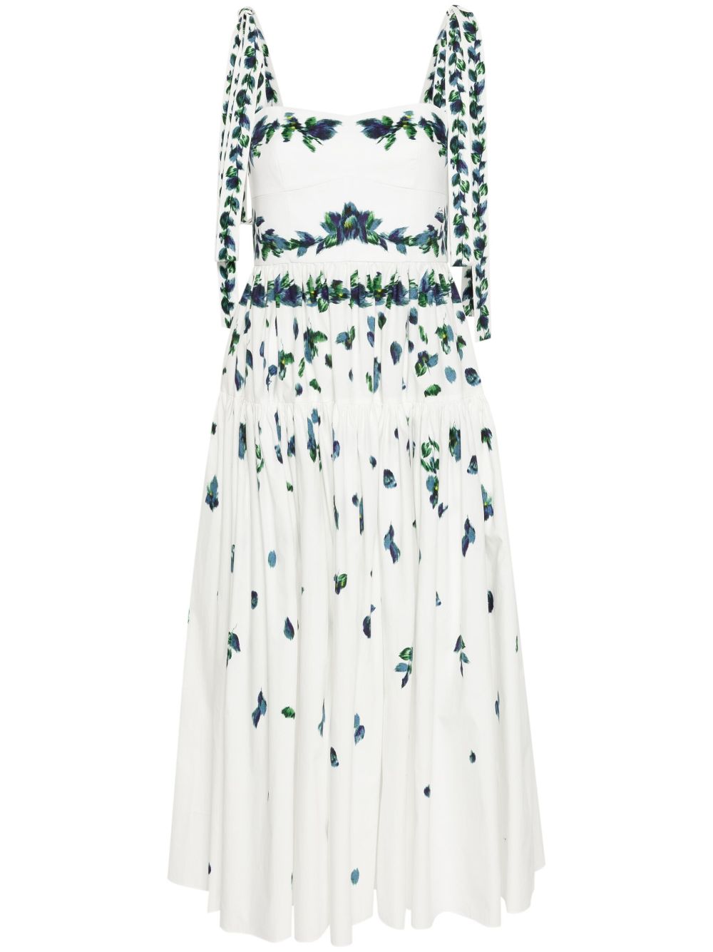 Floral-print tiered midi dress - White
