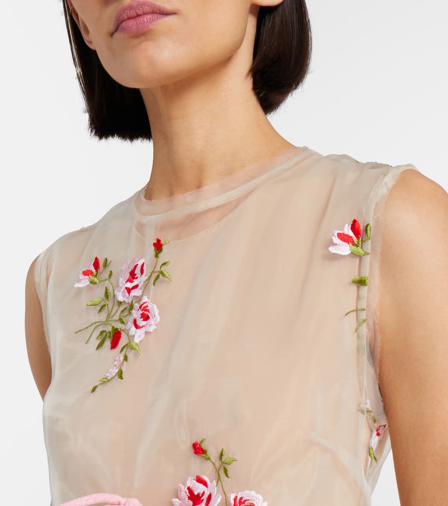 Embroidered sheer organza midi dress