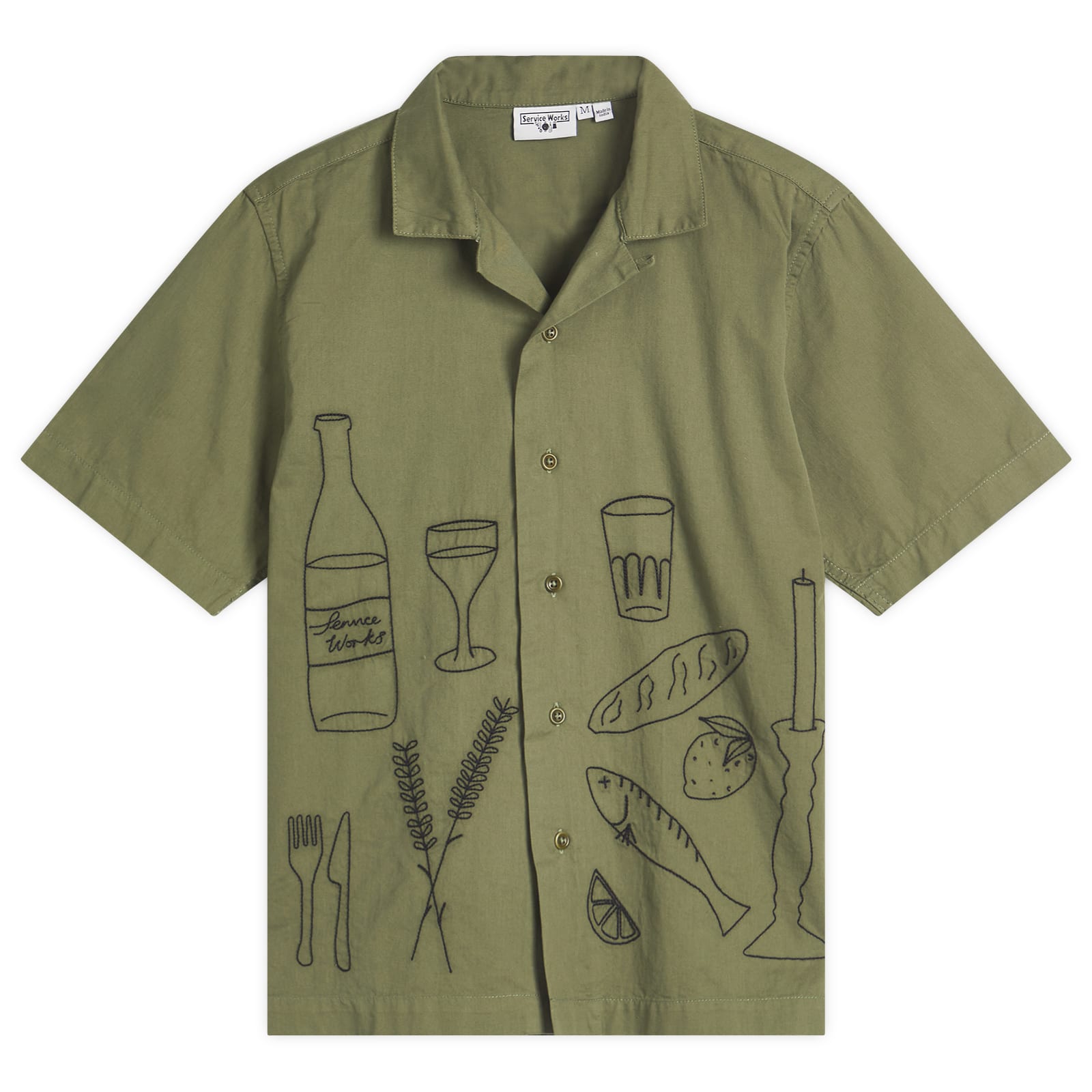 Service Works Men's Picnic Embroidered Vacation Shirt in Olive