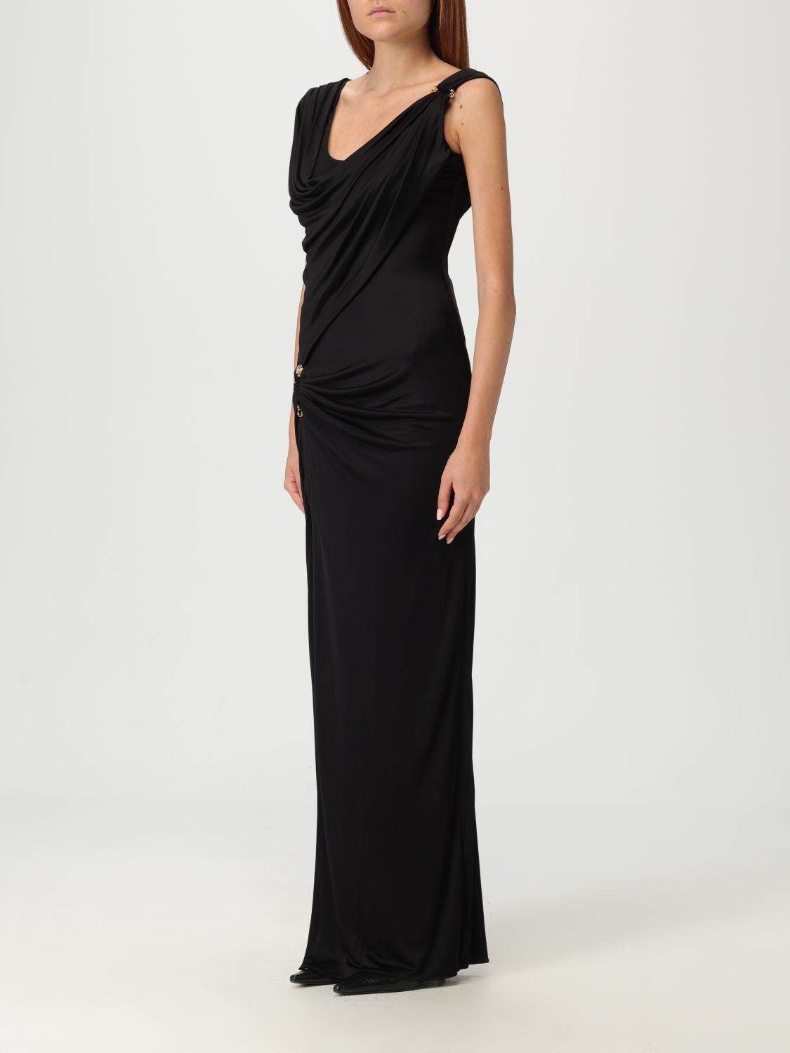 Asymmetric neck dress - Zwart