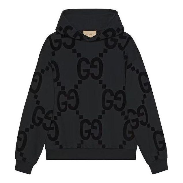 GG Flocked Print Cotton Fleece Sweatshirt 'Black'