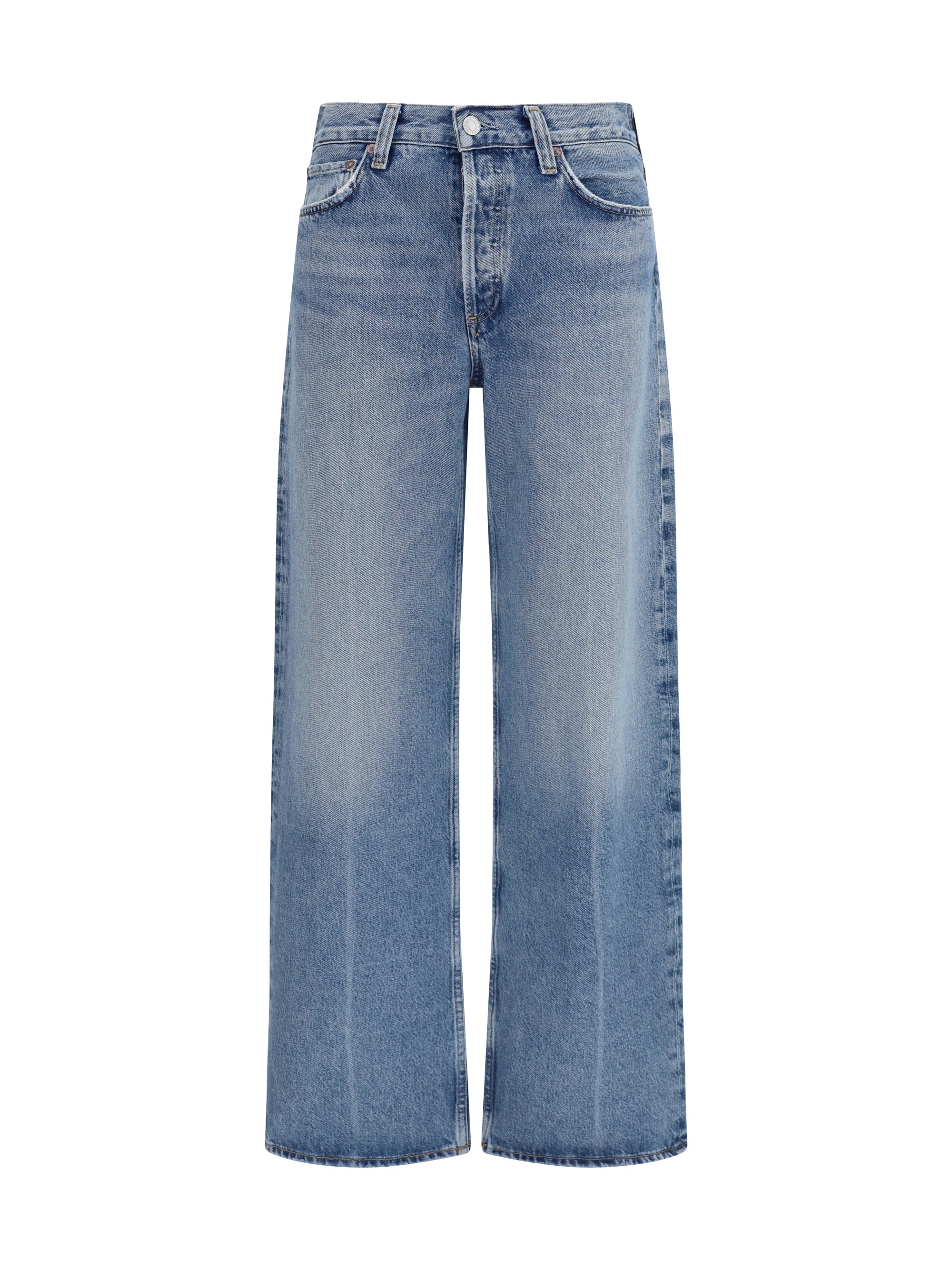 Wide-Leg Creased Cotton Jeans — Blue