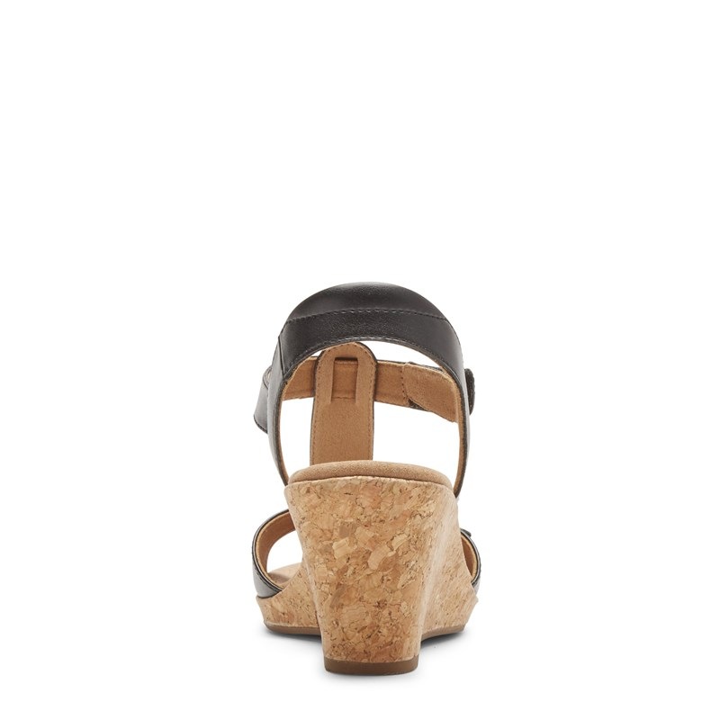 Women's Blanca T Strap Wedge Sandals (Black Leather)