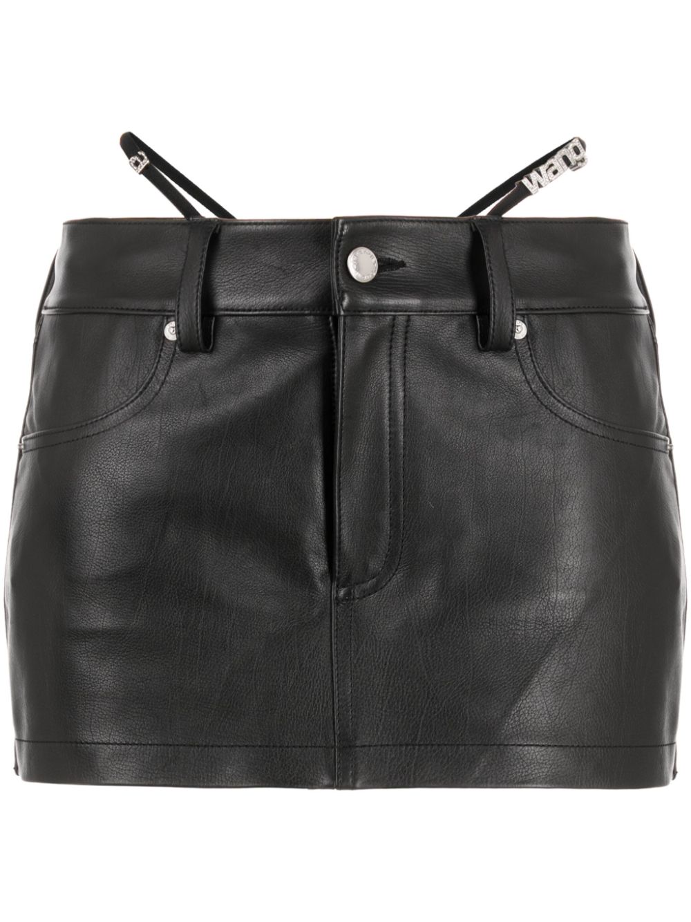 Strap-detail calfskin mini skirt - Black