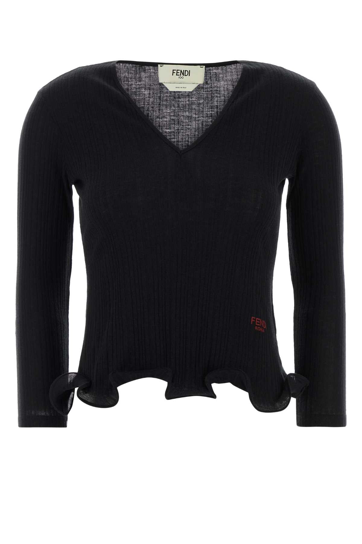 Virgin Wool Ribbed Sweater — Black