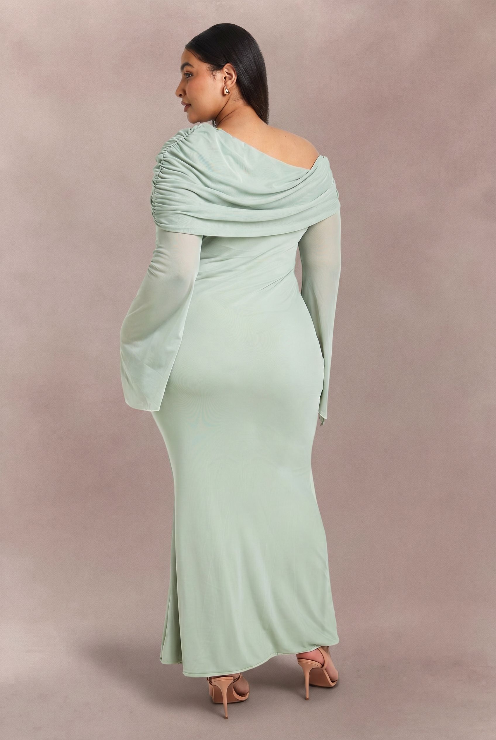 Boohoo Womens Plus Mesh Bardot Drape Detail Maxi Dress - Green