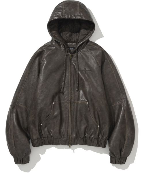Crop Leather Vintage Hooded Jacket