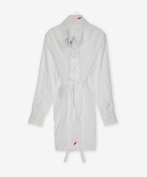 Lace-Up Back Button-Up Dress