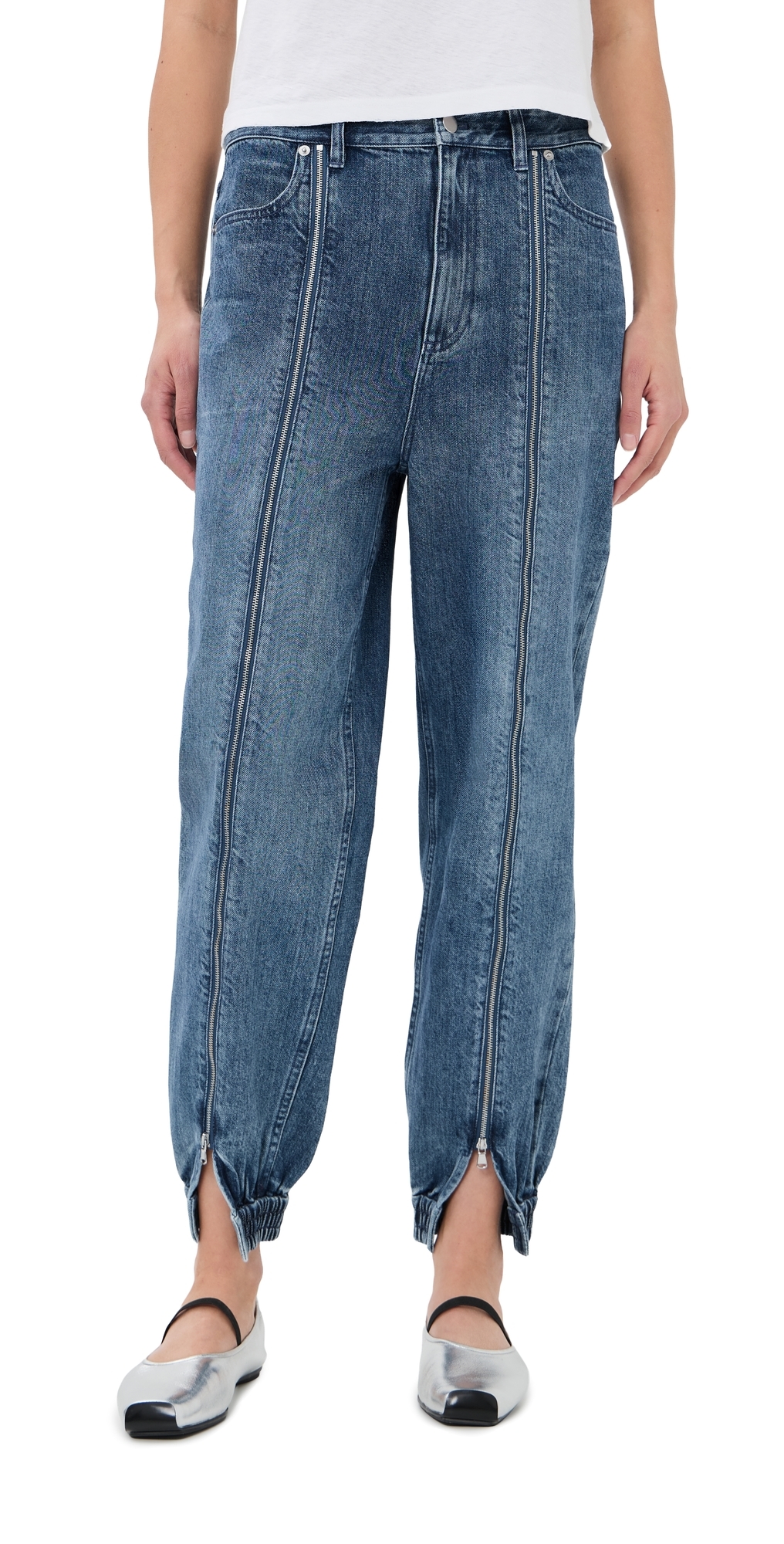 Zippered Denim Joggers Classic Blue
