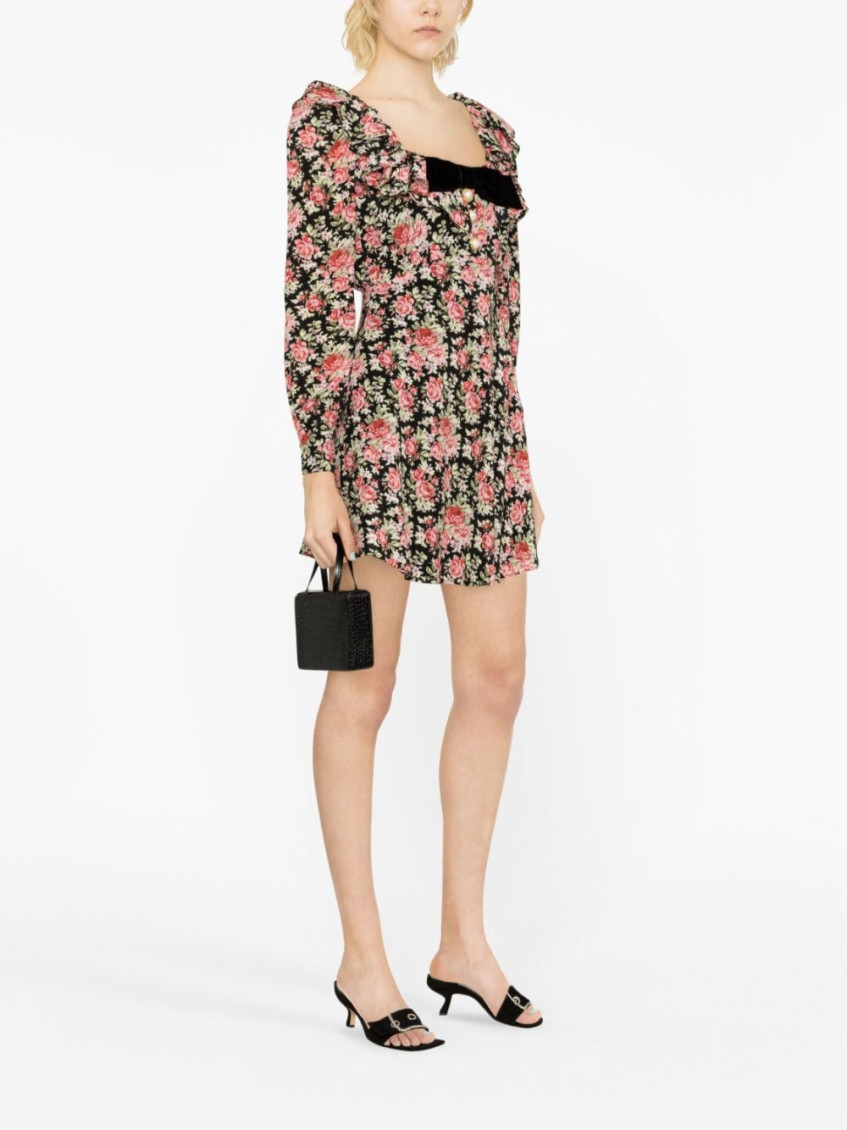 Rose Print Mini Silk Dress