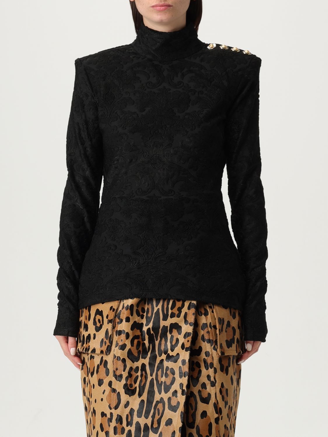 Baroque-pattern long-sleeved top - Black