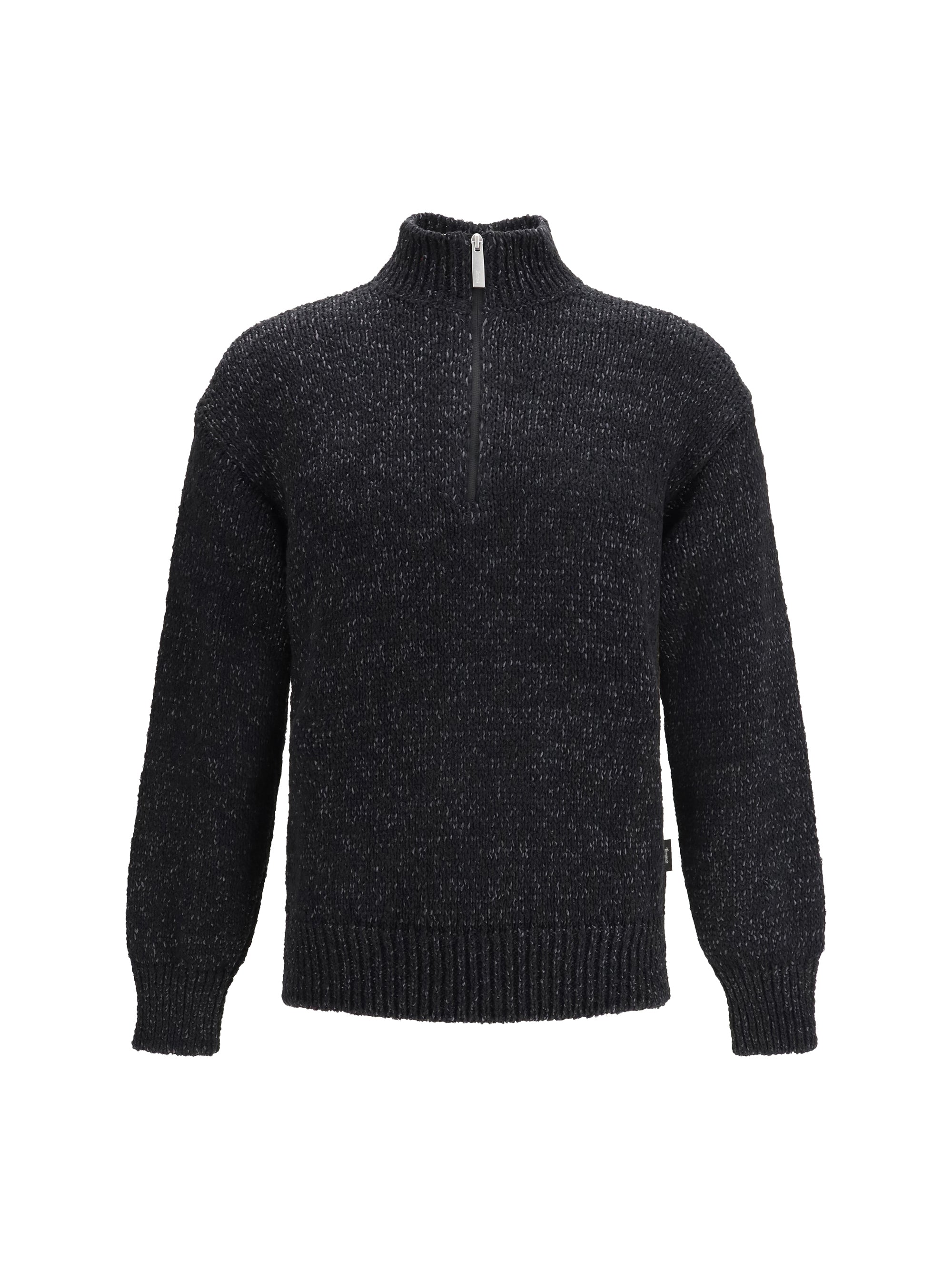 Half-Zip Wool-Blend Sweater — Black