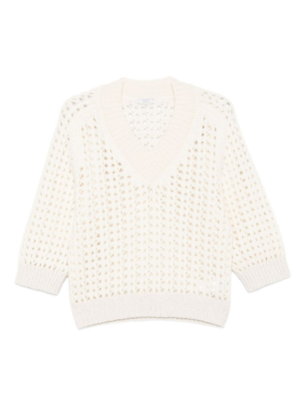 V-neck open-knit sweater - White