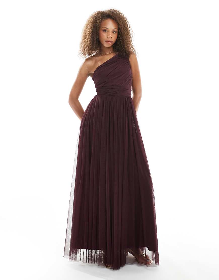 Bridesmaid one shoulder maxi dress in plum-Red