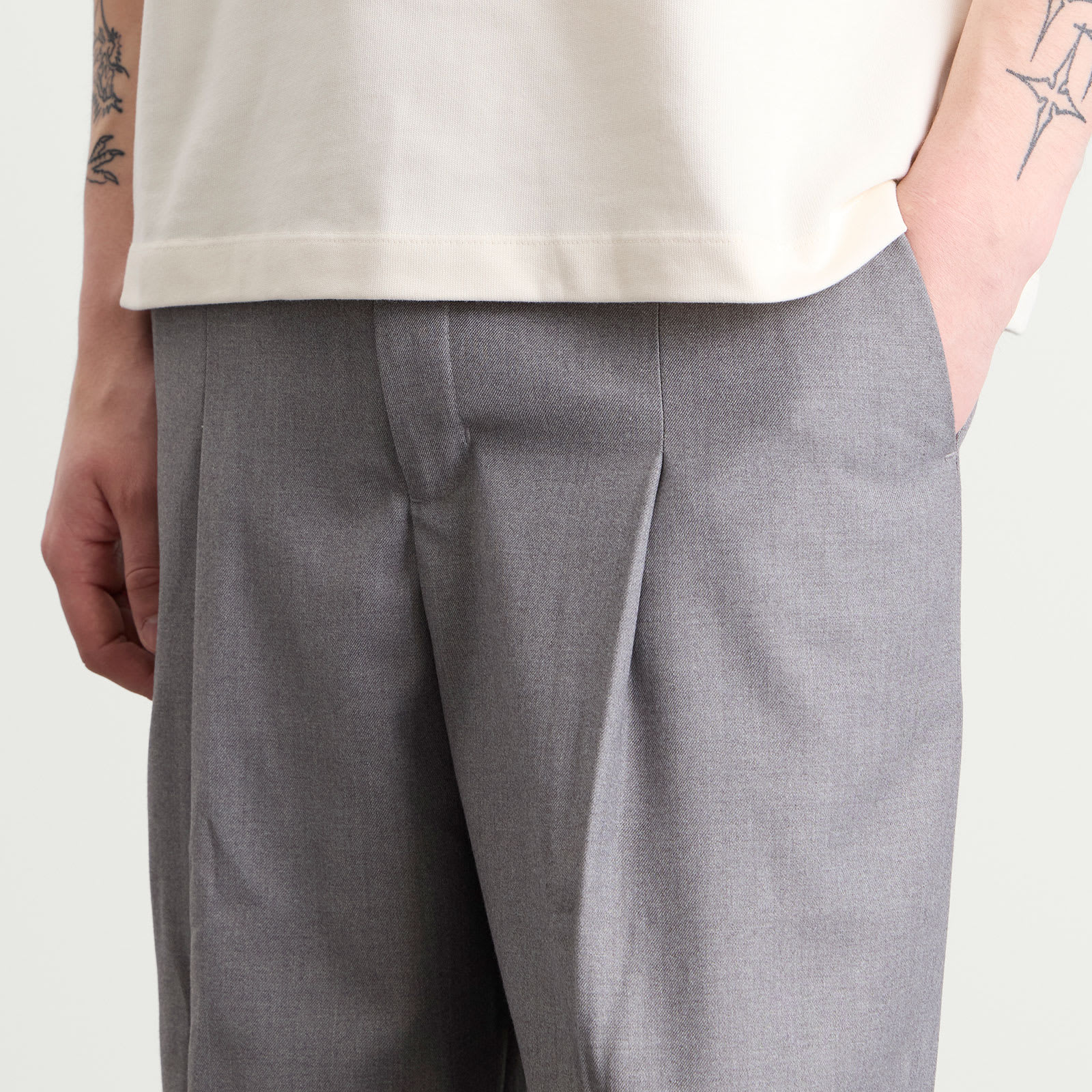 Men's Tailored Wide Leg Trouser Light Grey