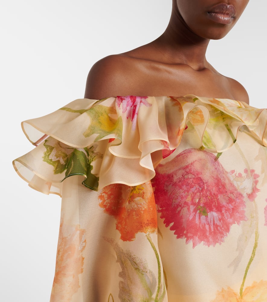 Floral off-shoulder silk organza top
