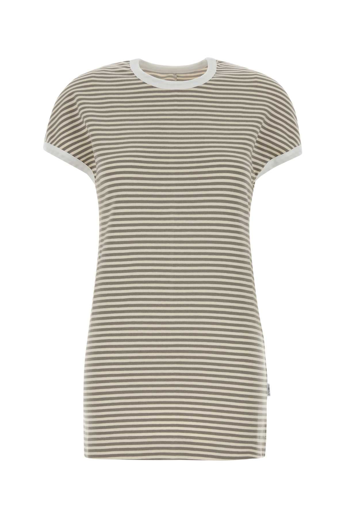 Striped Stretch Cotton Dress — Beige