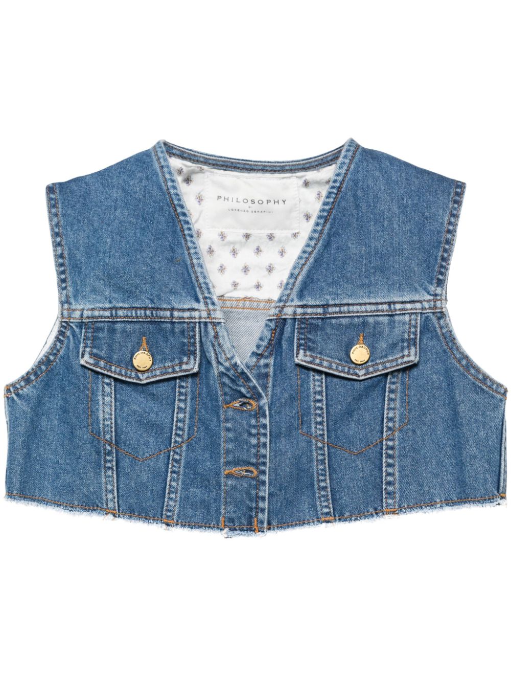 Cropped denim gilet - Blue