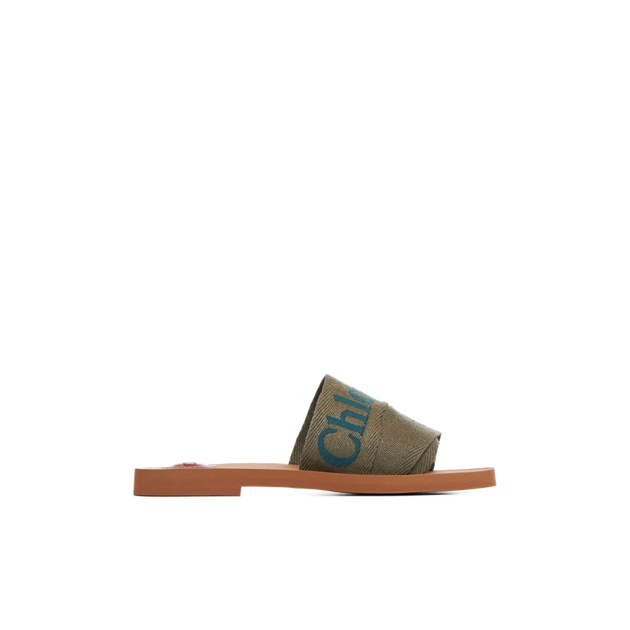 Woody Logo Flat Mules in Sweet Khaki
