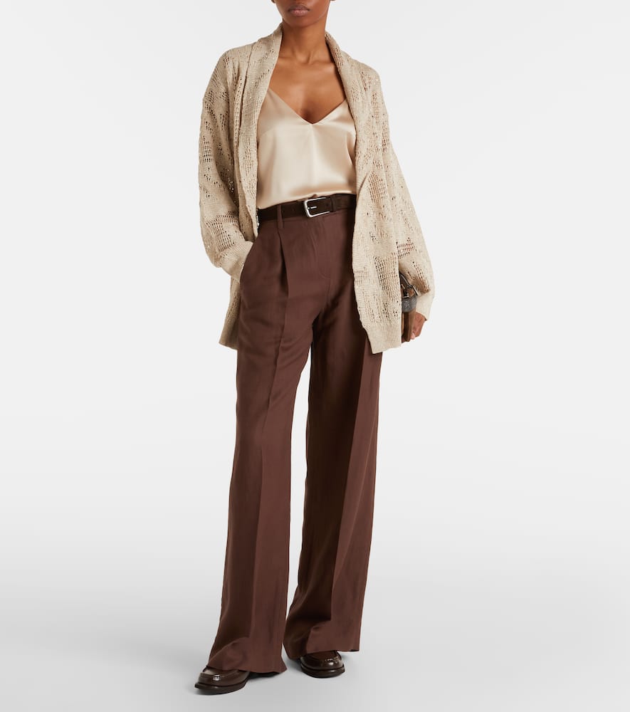 Open-knit linen and cotton wrap cardigan