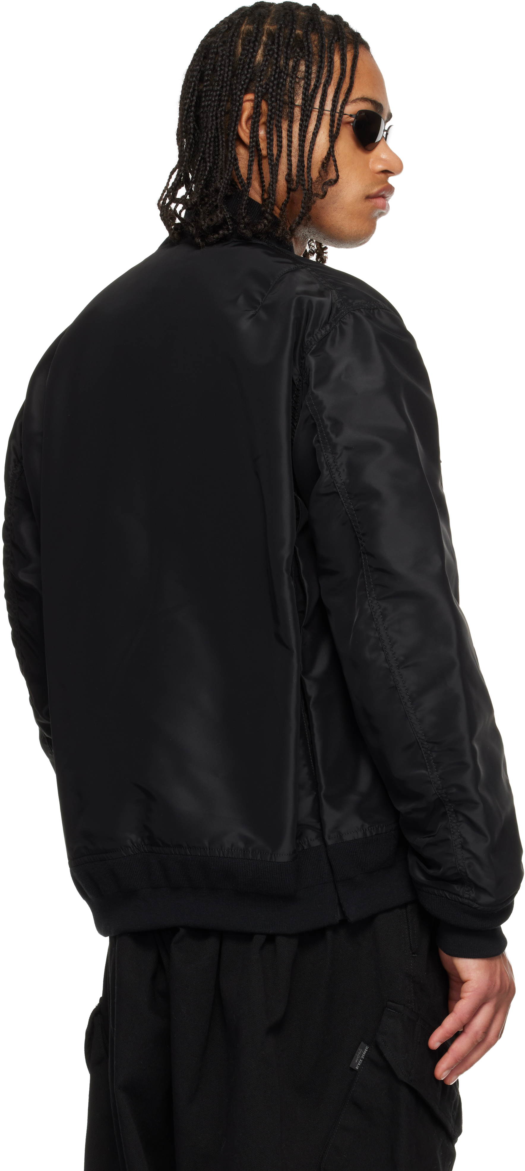 Black Nylon Twill Blouson Bomber Jacket