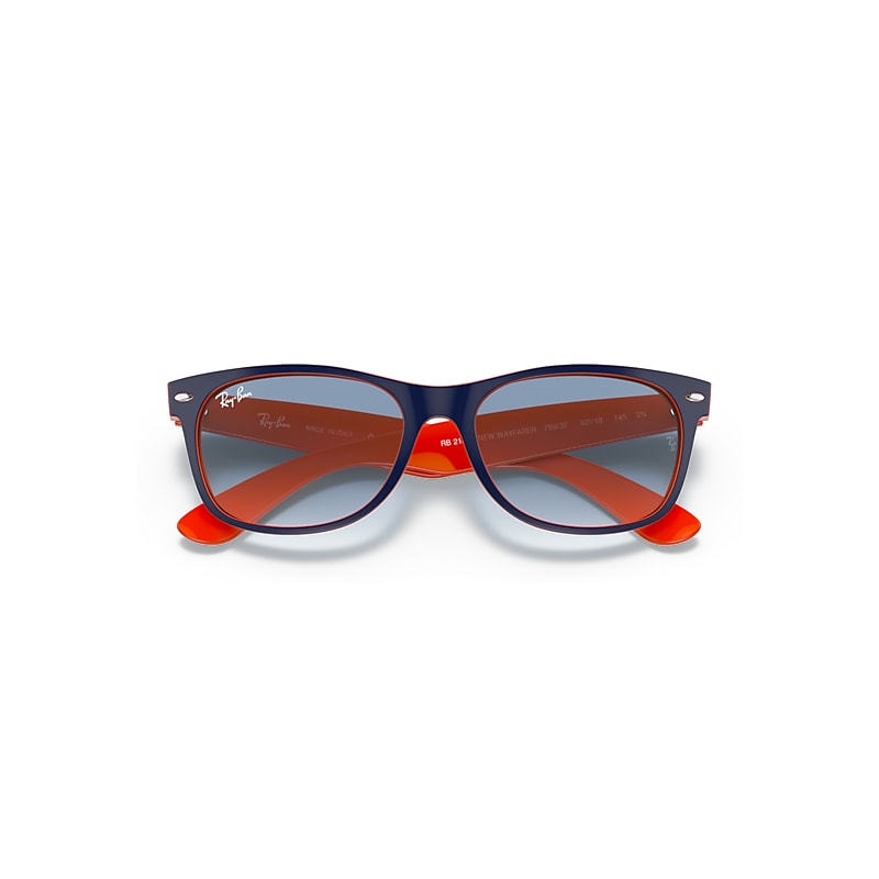 Ray-Ban New Wayfarer Color Mix Sunglasses Blue On Orange Frame Blue Lense