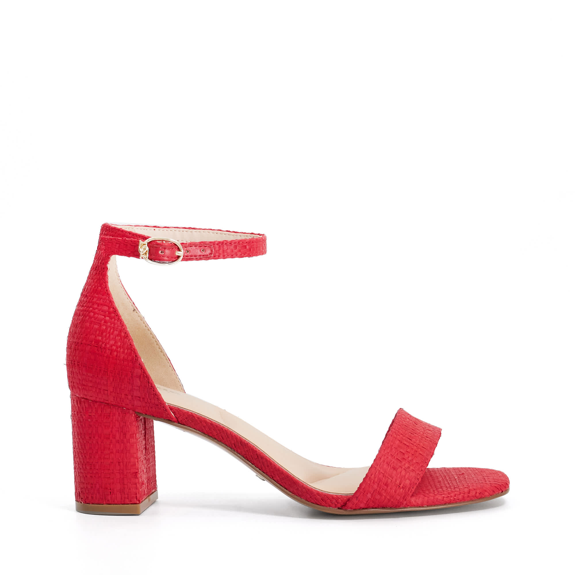 Dune London Womens Ladies Wf Melins - Leather Open Toe Block Heel Shoes - Red Fabric