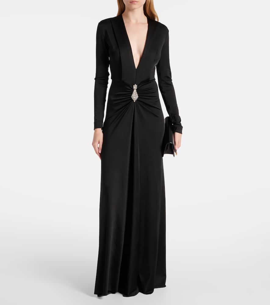 Embellished gathered crêpe gown