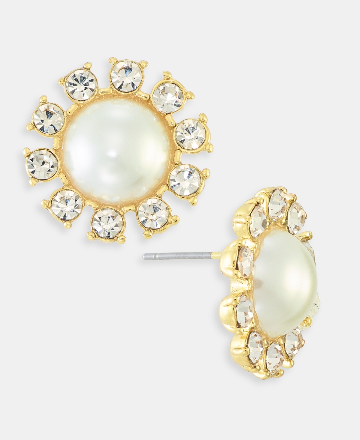 Pave & Imitation Pearl Button Earrings, Macy's Exclusive - White